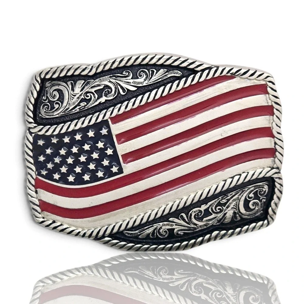 Montana Silversmiths Classic Painted Waving American Flag Attitude Buckle